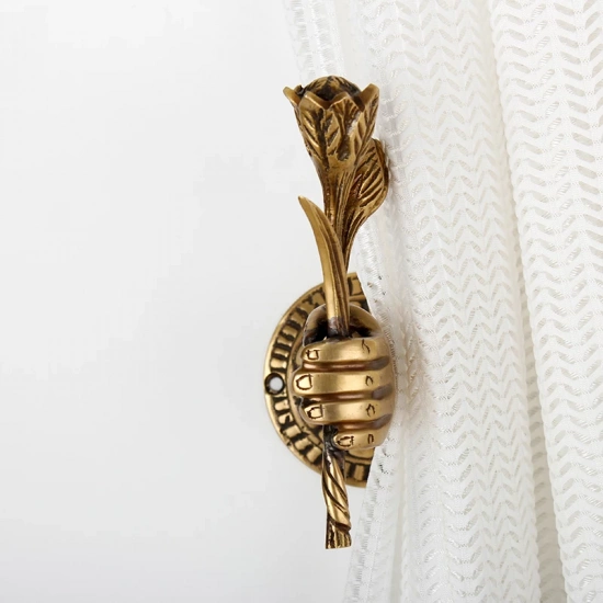 Handmade Brass Rose Drapery Holder