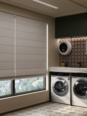 Darphe Custom Patterned Full Blackout Roman Shades