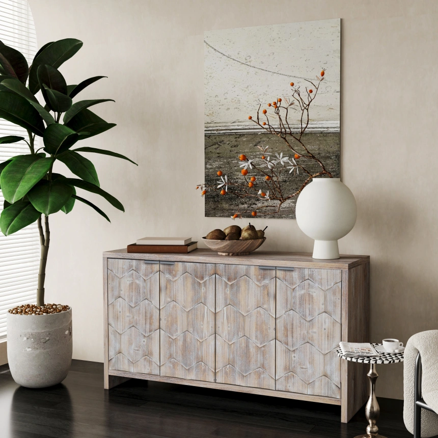 Darphe Farmhouse Style 4 Door Wooden Cabinet Storage Cabinet, for Living Room, Entryway, Hallway, Office, Kitchen and Dining Room