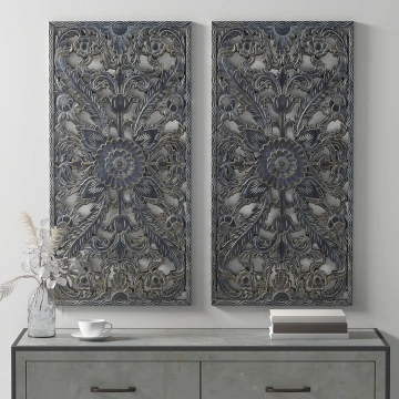 Darphe Distressed Carved Wood 2-piece Wall Decor Set
