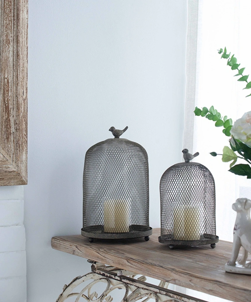 Darphe  Set of 2 Ophira Sparrow Antique Gray Mesh Candle Holders