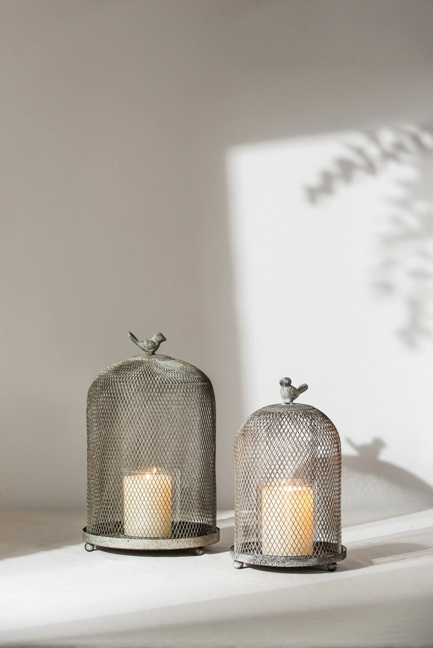 Darphe  Set of 2 Ophira Sparrow Antique Gray Mesh Candle Holders