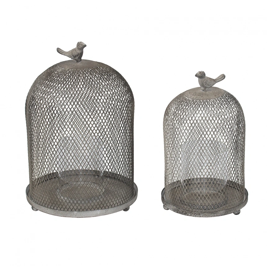 Darphe  Set of 2 Ophira Sparrow Antique Gray Mesh Candle Holders