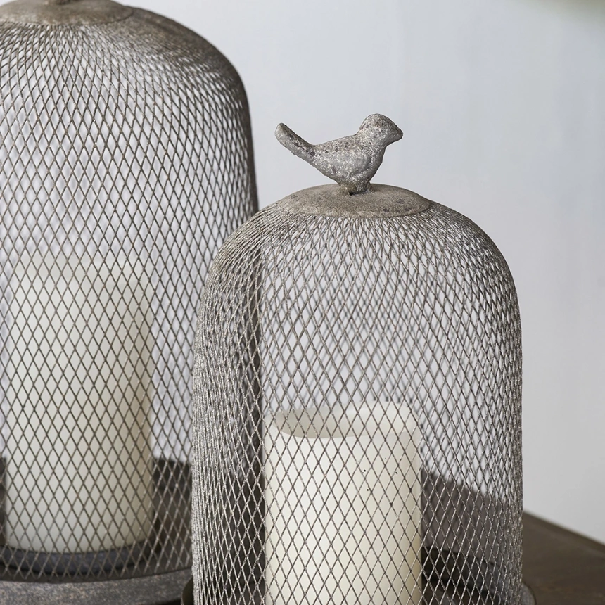 Darphe  Set of 2 Ophira Sparrow Antique Gray Mesh Candle Holders