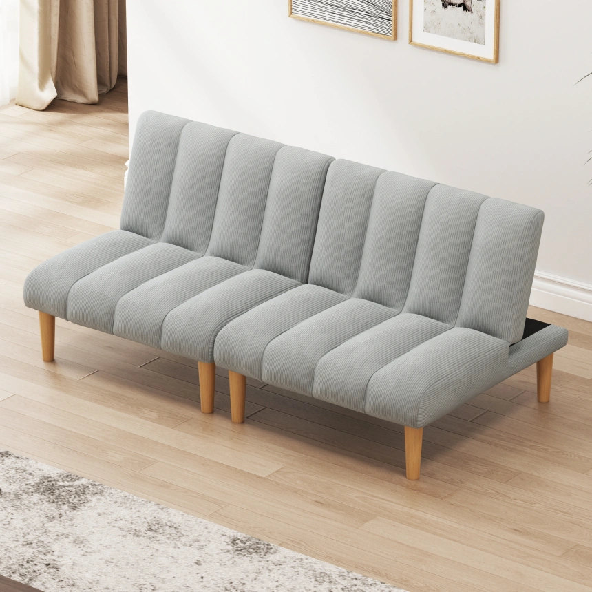 Darphe Corduroy fabric and wooden legs convertible sofa bed