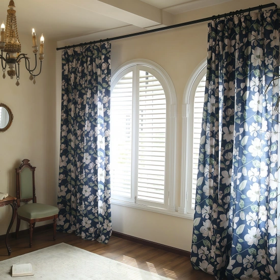 Darphe blue retro American country style semi-blackout curtains custom curtains