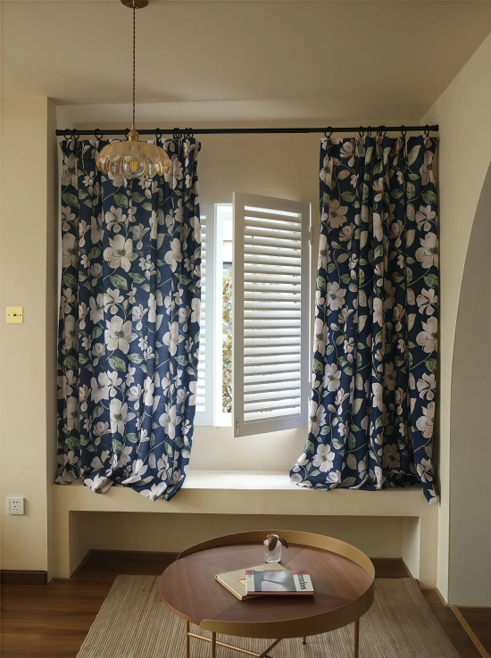 Darphe blue retro American country style semi-blackout curtains custom curtains