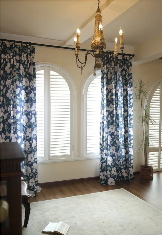 Darphe blue retro American country style semi-blackout curtains custom curtains