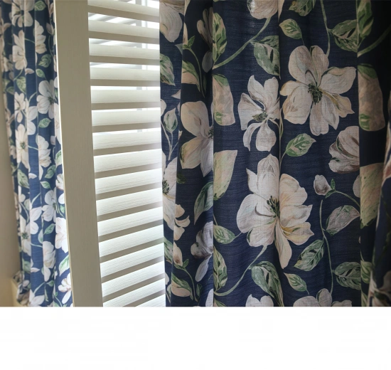 Darphe blue retro American country style semi-blackout curtains custom curtains