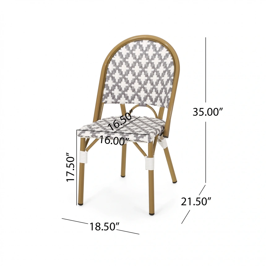 Darrphe Outdoor Rattan and Aluminum French Bistro Chairs, Set of 2, Gray & White, and Bamboo Finish