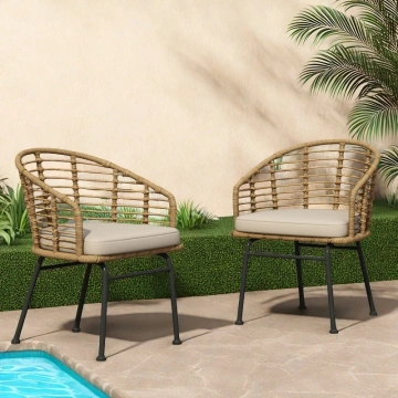 Darphe Outdoor Rattan Backrest Chair Set of 2