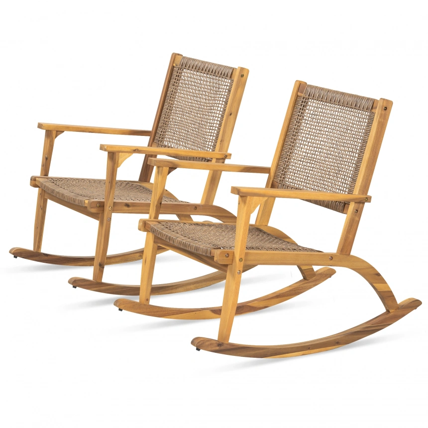 Darphe 2 piece patio rocking chair set with wicker rattan seat and backrest for backyard, balcony and poolside