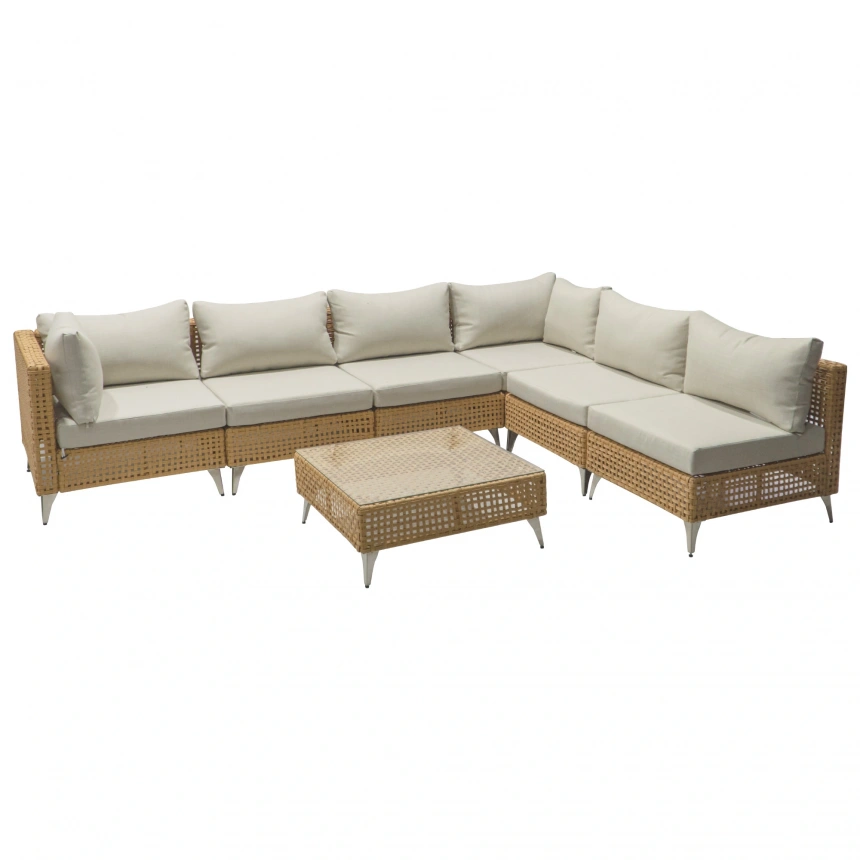 7-Piece Wicker Patio Furniture Set, Outdoor Conversation Set Sectional Sofa with Waterproof Thick Cushions and Coffee Table for Outdoor