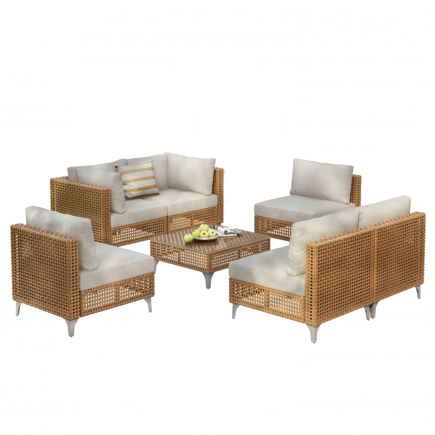7-Piece Wicker Patio Furniture Set, Outdoor Conversation Set Sectional Sofa with Waterproof Thick Cushions and Coffee Table for Outdoor