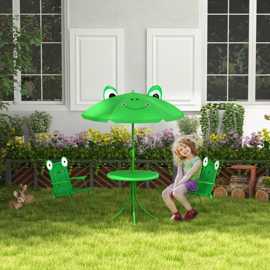 Darphe Folding Kids Table and Chair Set for Garden, Backyard, Green
