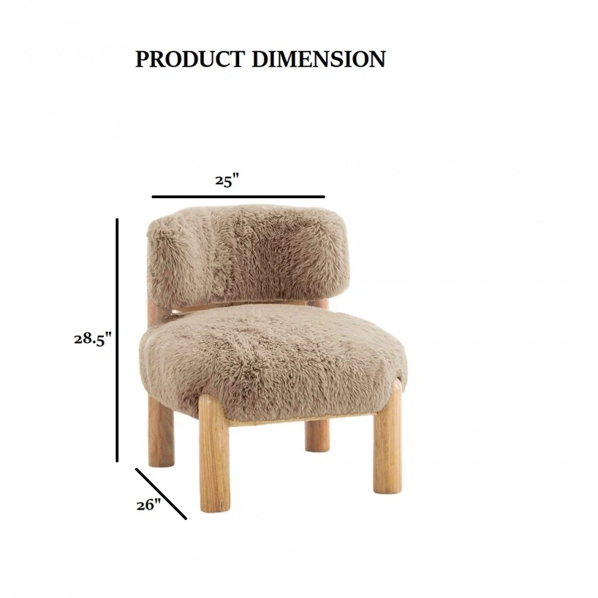 Darphe Modern Accent Chair Fur Fabric Wooden Legs Curved Backrest