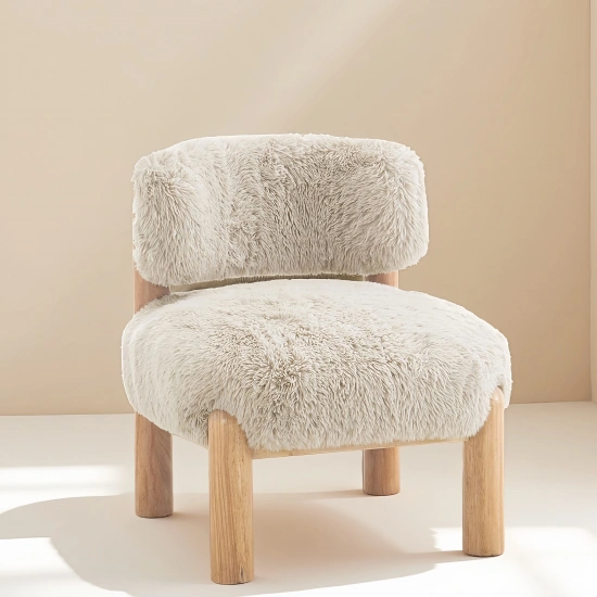 Darphe Modern Accent Chair Curved Backrest Wooden Legs Fur Fabric Taupe