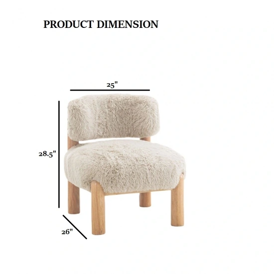 Darphe Modern Accent Chair Curved Backrest Wooden Legs Fur Fabric Taupe